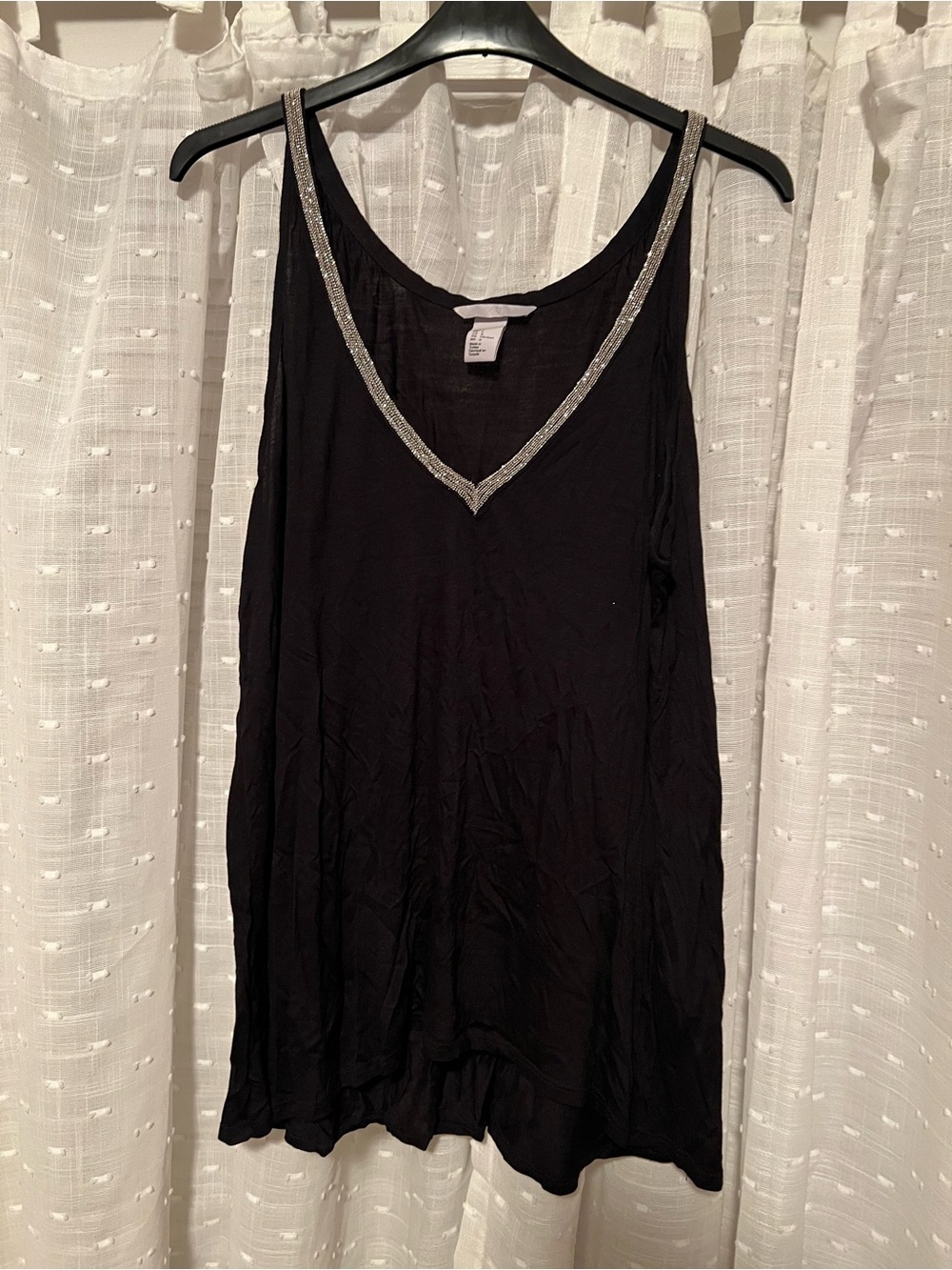 H&M Black V-Neck Tank with Silver Beaded Trim